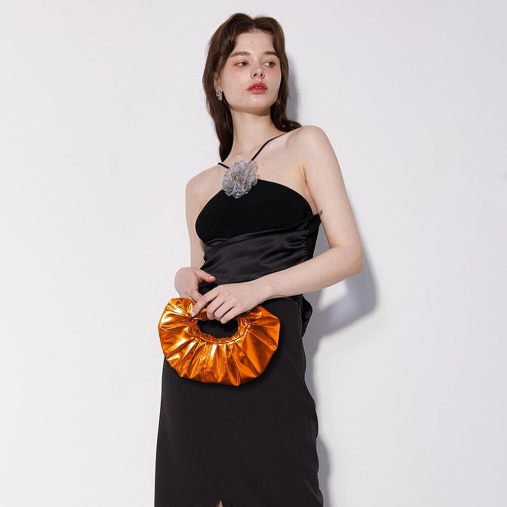 Women's Orange Polyurethane Buckle Stylish Designer Party Wedding Clutch - Picture 2 of 7